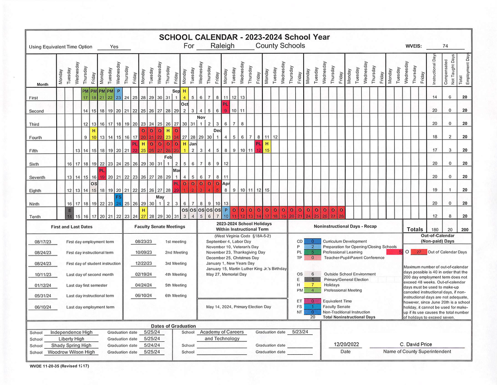 20232024 School Calendar Park Middle